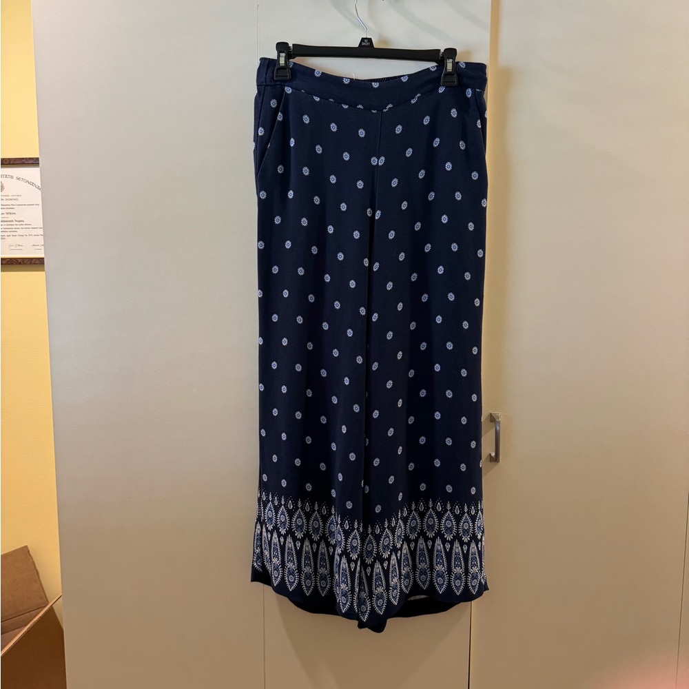 LOFT Navy Polka Dot Wide-Leg Pants